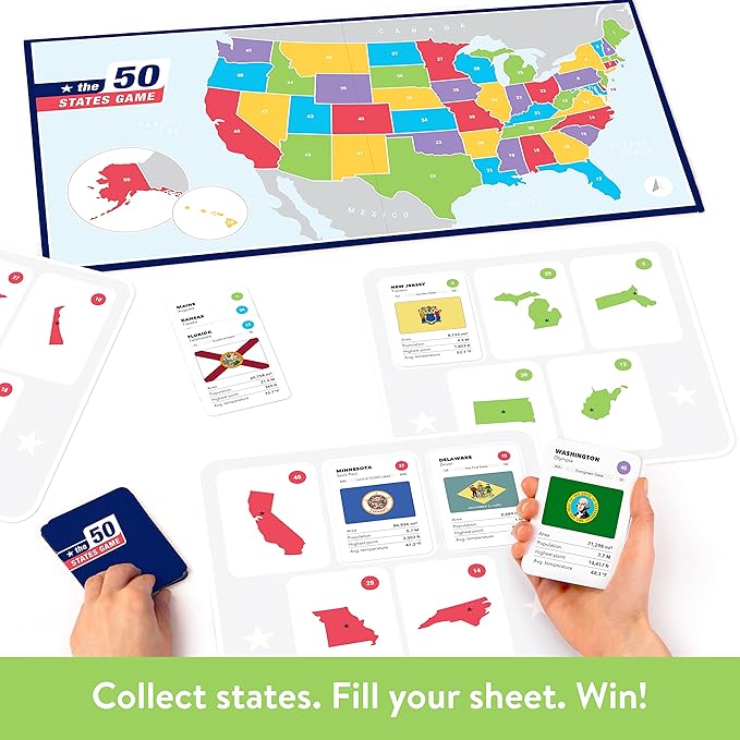 The 50 States Game - US Geography Board Game - Educational Game for Kids & Adults - Fun Learning for Teenage Boys & Girls