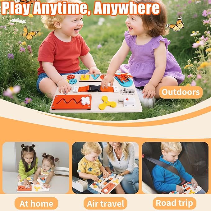 ATOYUS Montessori Busy Board Toddler Toys for Ages 3-5, Wooden Baby Sensory Toys for Kids 3 4 5 Year Old with Autism, Preschool Learning Educational Christmas Birthday Infant Gifts for Boys Girls 3+