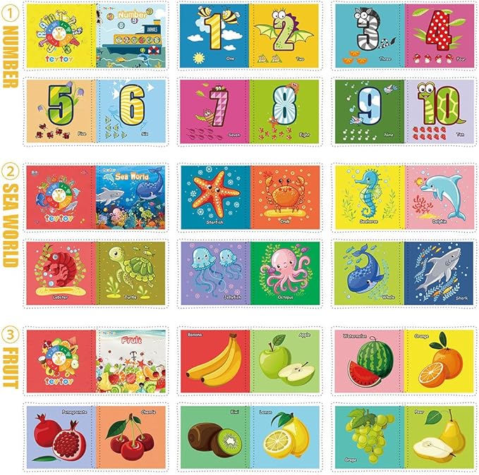 My First Soft Book,teytoy Nontoxic Fabric Baby Cloth Activity Crinkle Soft Books for Infants Boys and Girls Early Educational Toys (Pack of 12)