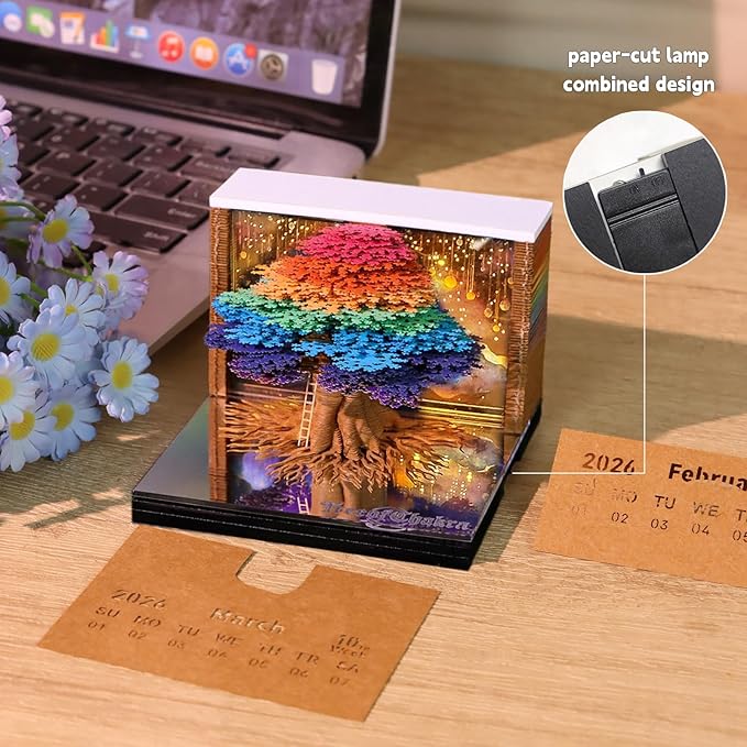 3d Calendar 2026,Hand Tear DIY Art 3d Calendar,Perfect Combination Of Artistic And Practical Design With Lights,Suitable For Note Taking,Decorative Ornaments,Holiday Gifts (colorful)