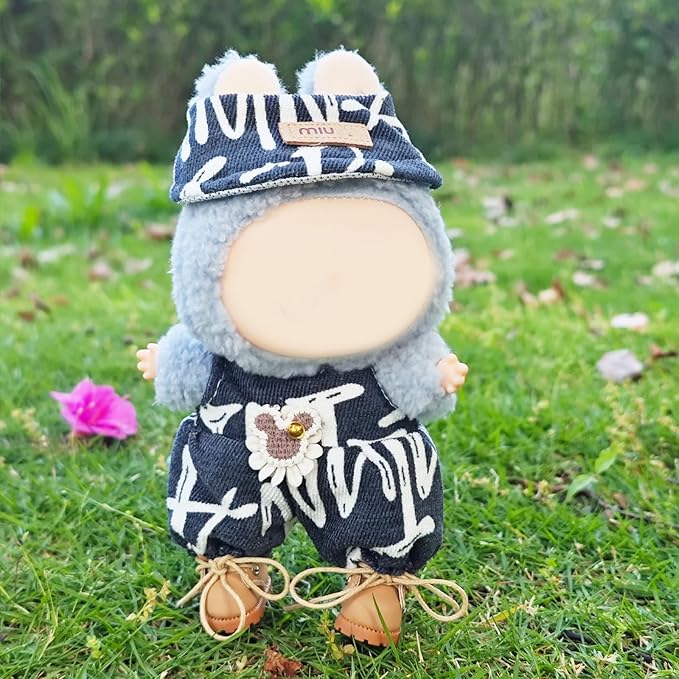 Clothes for 17cm Doll, 2 PCS Cute Grey Hat & Jumpsuit Set, Dress up Outfit Exquisite Accessories for Dolls