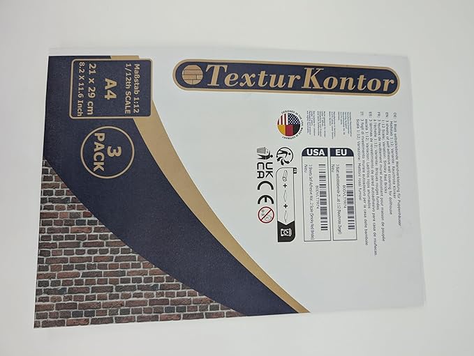 3 Sheets Self-Adhesive Wall Cladding for Dollhouse 1:12 Scale (Smoky Red Bricks)