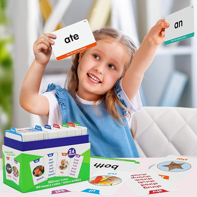 BenBen 650 Sight Words & Phonics Flash Cards, Learn to Read CVC, Blends, Long Vowel Sounds, Dolch & Fry High Frequency Site Words for Pre-k Kindergarten 1st 2nd 3rd Grade Kids Ages 3-9