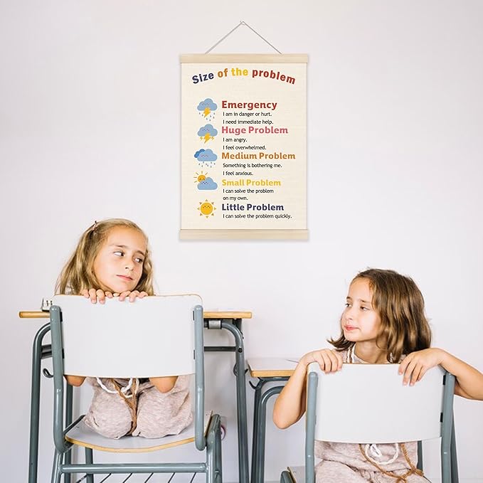 Welshower Weather Mental Health Poster Hanger Frame, Size of the Problem Mental Health Wall Art Prints Decor for Classroom School Counseling Therapy Calming Office, 12x16 Inch