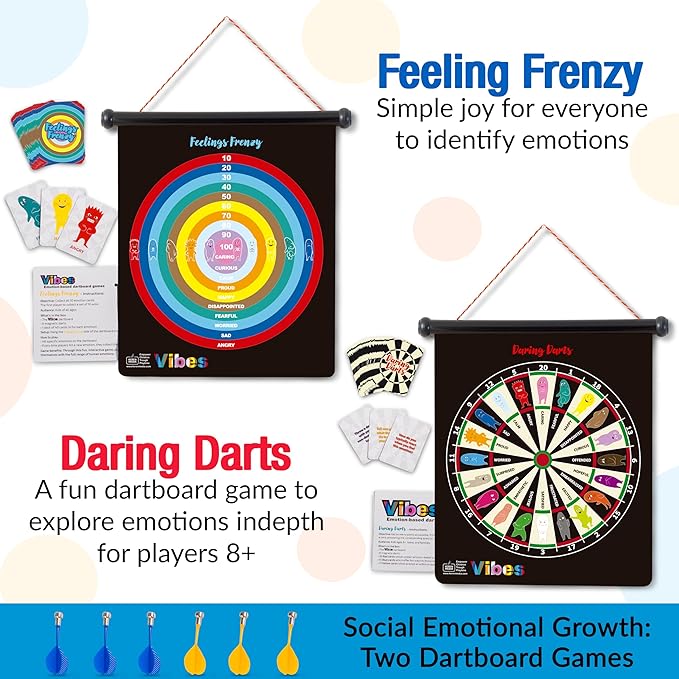 Vibes: Therapy Toys & Therapy Games for Teens & Kids | 2-in-1 Feelings Dartboard Games | Anger Management Tool for Emotional Intelligence & Social Skills | for Therapists, Social Workers & Teachers