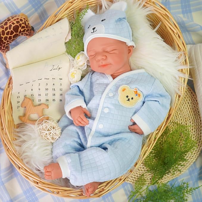 Reborn Baby Dolls Silicone Full Body 18.89in Weighted Real Life Closed-Eyes Boy Dolls Lifelike Newborn Baby Soft Body Flexible Limbs Not Vinyl