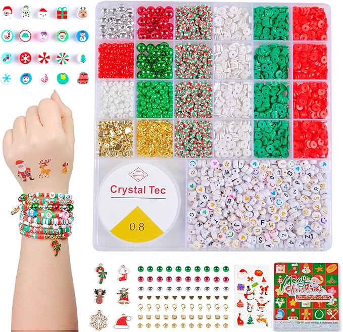 SJZWSD Christmas Friendship Bracelet Kit, 6200 Pcs Clay Beads for Bracelet Making, Christmas Beads for Jewelry and Craft Making with Storage Box
