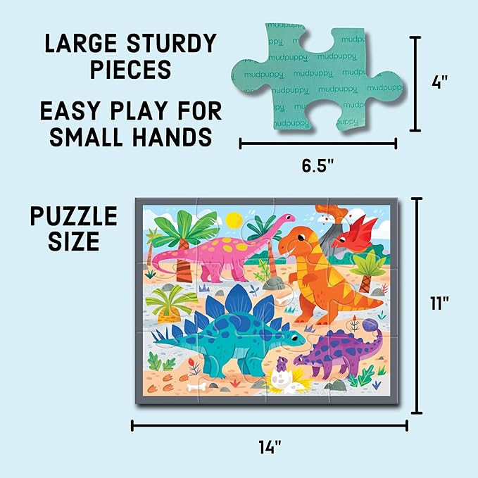 Mudpuppy Mighty Dinosaurs – 12 Piece Puzzle with Reusable Zipper Pouch Featuring Colorful and Fun Illustrations of Prehistoric Dinosaurs Perfect for Easy Storage and Travel