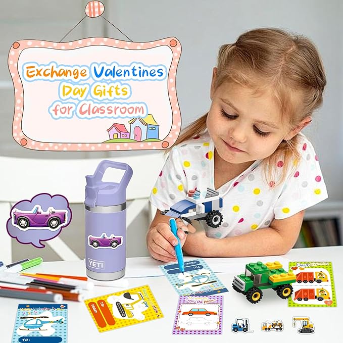 24PCS Valentines Day Gifts for Kids, Building Blocks with Valentines Cards for Kids Classroom, Valentines Gifts School Exchange Party Favors for Kids Boys Girls