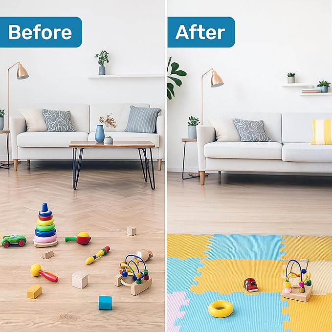 Enovoe Interlocking Foam Tiles – Baby Play Puzzle Pads for Toddlers – Soft 12"x12" Play Surface – Puzzle Piece Design – Safe and Cushioned Mat Set for Kids’ Activities and Floor Protection