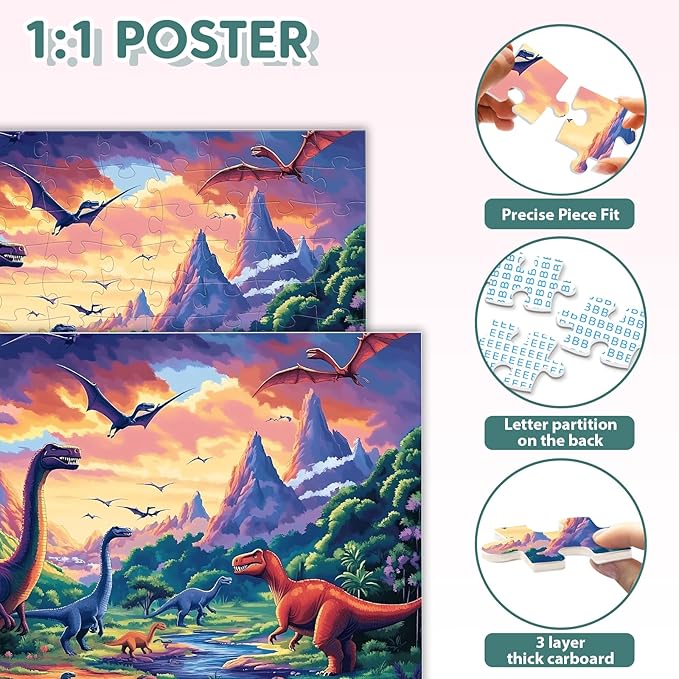 100 Piece Puzzles for Kids Ages 4-6 6-8 8-10, Large Piece Dinosaur Jigsaw Puzzle for Kid Boys 4-10 Year Old, Kids Puzzles Ages 5-8 Children Learning Educational Puzzle Toys Gifts for Girls Boys