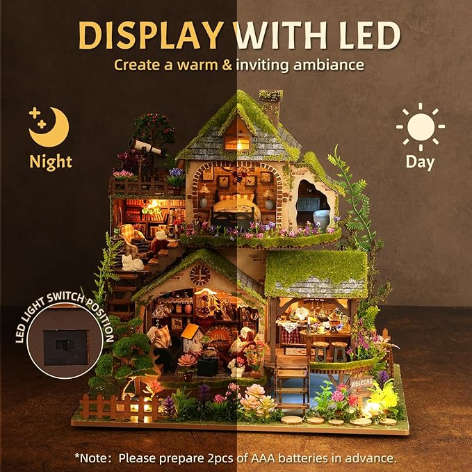 DIY Miniature House Kit with LED Lights, Forest Adventure Wooden Mini House Building Kit for Adults & Teens, Creative Crafts for Women, Friends & Hobbyists