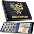 3in1 Coin Holder Album 180 Pockets - Paper Money Collection 10 Pockets - Large Storage Book for Collectors and Great for Gold Silver Dollars Dollar Bill Currency Quarters Penny Foreign Coins (Black)