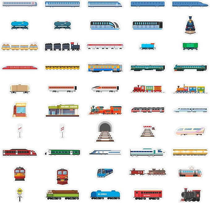 BulbaCraft 100 Pcs Train Stickers & Decals - Train Party Favors - Gifts for Women & Men
