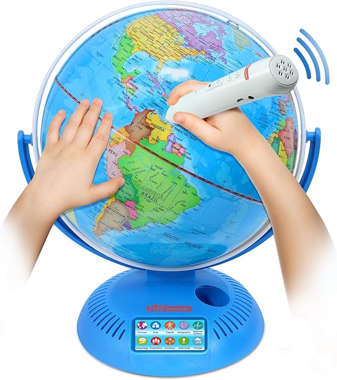 Little Experimenter 9” Interactive Globes for Kids, Globe with Wireless Smart Pen, Educational STEM Toys, Talking World Map Gift for Children, Christmas Gifts for Boys & Girls Ages 8-12 Years Old