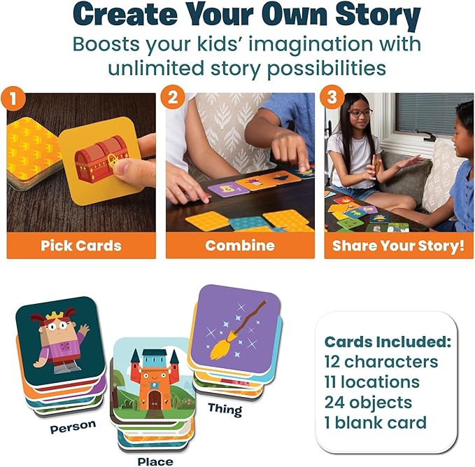 Story Starters for Beginners: Create a Story Card Activity for Kids, Pre-Literacy Illustrated Story Prompts (No Reading Required) Part of The Curious Kingdom by Playper