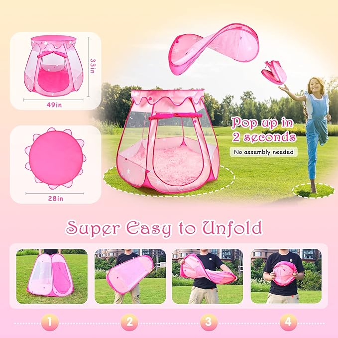 Princess Castle Girls Play Tent with Rug Pop Up Play Tent for Toddlers Kids DISHIO Playhouse Toys for 1 Year Old Birthday Gift Fairy for Girls with Lights Indoor Outdoor Kids with Mat