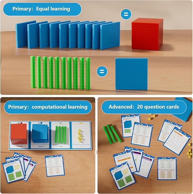 Base Ten Blocks with Place Value Chart - Math Manipulatives for Kids.Counting Blocks for Math to Help Educate Kindergarten Teachers.