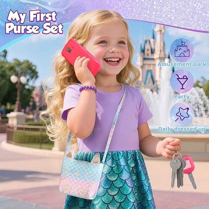 Pretend Makeup for Toddlers, Play Makeup Kit for Little Girls Age 3-5, Mermaid Toy with Fake Make up Set for Kids, Christmas Birthday Gifts for 3 4 5 Year Old Girl