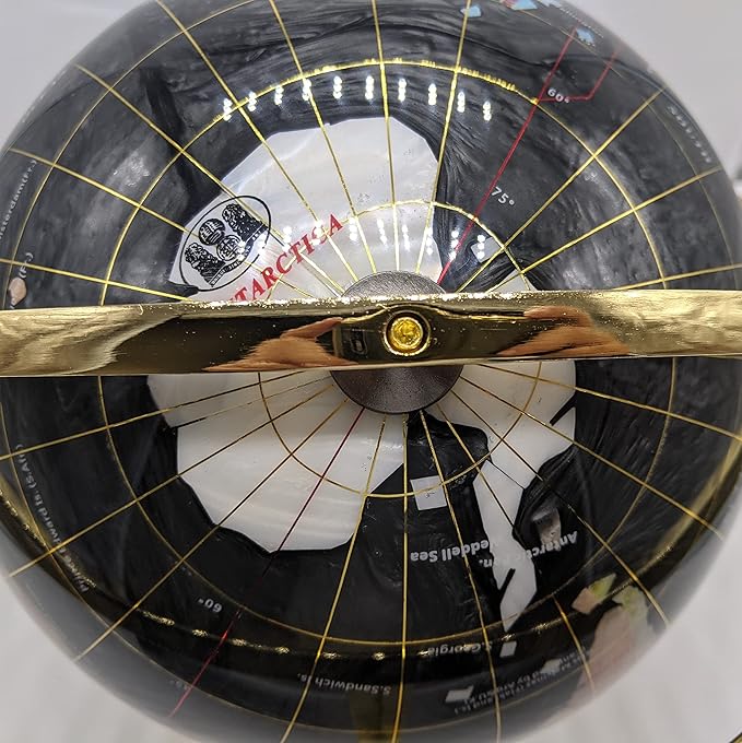 Limited Edition! Unique Art Since 1996 Black Pearl Swirl Table Top Gemstone World Globe with Tripod Gold Zinc Alloy Stand (BLACK PEARL WITH GOLD TRIPOD)