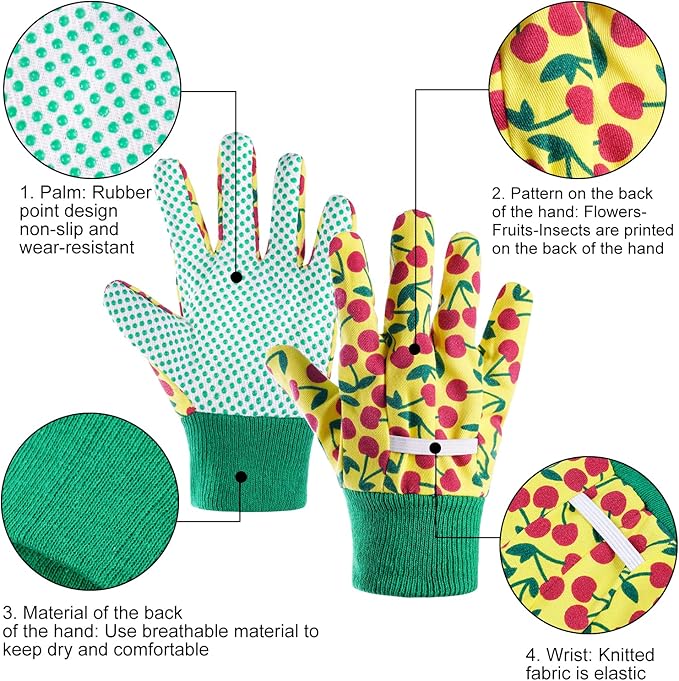 OSDUE Kids Gardening Gloves, 3 Pairs, Large, Polyester, Suitable for 10-15 Year Olds, Protective and Breathable