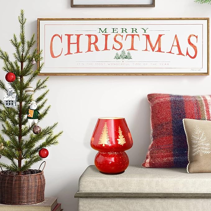 Christmas Battery Operated Mushroom Lamp - Vintage Small Table Lamp with Timer, Cordless Bedside Nightstand Lamp, Glass Battery Powered Lamp for Bedroom Kitchen Living Room Decor Aesthetic