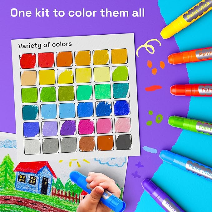 ARTISTRO 100% Washable Tempera Paint Sticks for Kids - 36 Non-toxic Paint Markers for Kids - Color Sticks with Twist Design, Coloring Pages Included