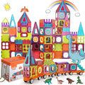 Magnetic Tiles Building Blocks with 4 Cars Magnet Train Set for Kids Construction STEM Toy Preschool Educational Creativity Learning Brithday Gift for Girls Boys Toddlers 3 4 5 6 7 8