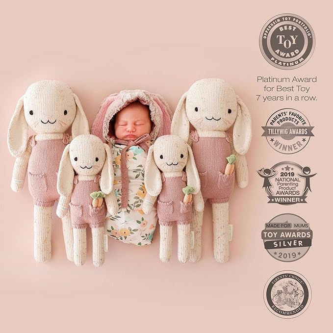 cuddle + kind Harper The Bunny Regular 20" Hand-Knit Doll – 1 Doll = 10 Meals, Fair Trade, Heirloom Quality, Handcrafted in Peru, 100% Cotton Yarn