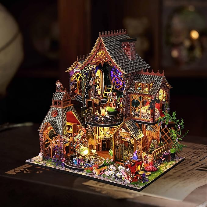 Miniature House Kit, Tiny House Kit with Light, DIY Mini House Building Kits for Adults to Building, Unique Gift for Birthday Christmas, Magic House