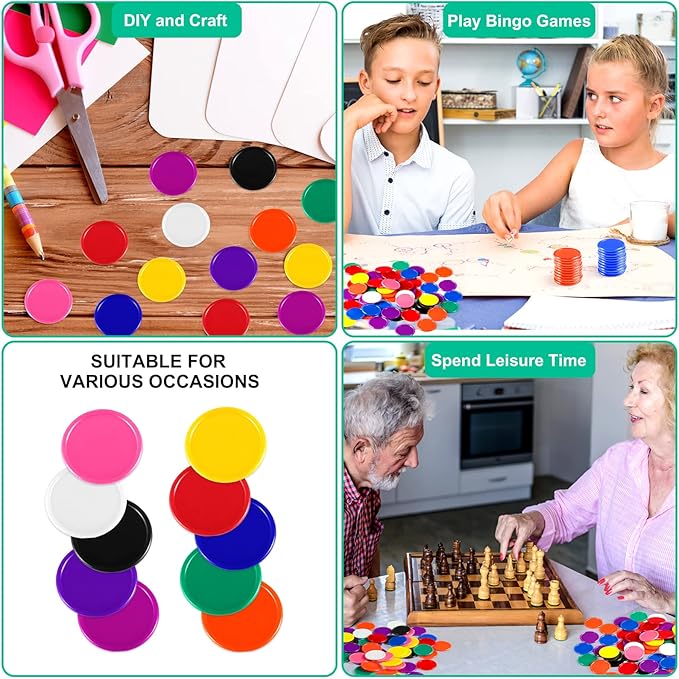 Coopay 1200 Pieces 1 Inch Bingo Chips Bulk, 10 Colors Bingo Markers for Math Practice, Plastic Learning Counters Disks Counting Discs, Poker Chips Game Tokens Kids Reward (Style 2)