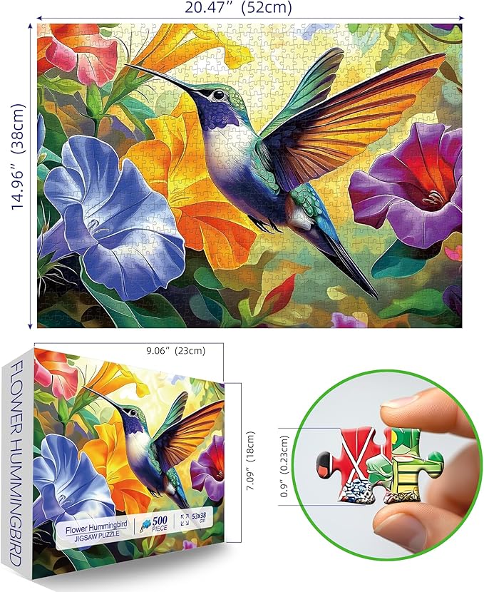 Hummingbird Flowers 500 Piece Jigsaw Puzzle for Adults - Family Fun, Challenging Puzzle Game, Birthday Party Gift Idea