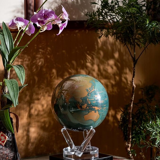 MOVA Blue and Gold Solar-Powered Rotating Globe 8.5” | Desk Decor with Stand | No Batteries Needed | Modern Map Accent for Home or Office
