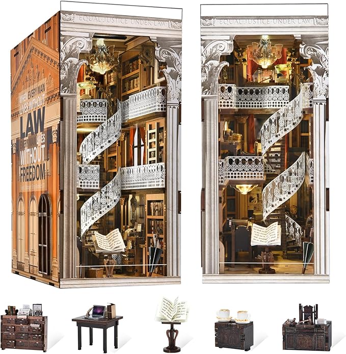 Book Nook Kit, DIY Booknook Miniature House Tiny House 3D Wooden Puzzle Dollhouse Kit for Adults and Teens (Law Library)