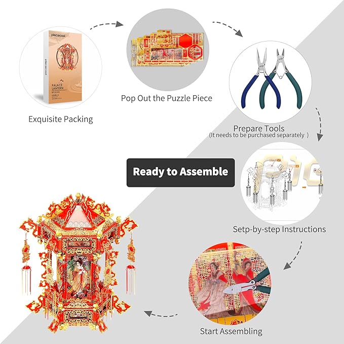 Piececool 3D Puzzles for Adults, Palace Lantern DIY 3D Metal Models Kit,Chinese Traditional Culture 3D Models Puzzle Fidget Toys Hobbies for Men, Great Christmas Birthday Gifts-257 Pcs