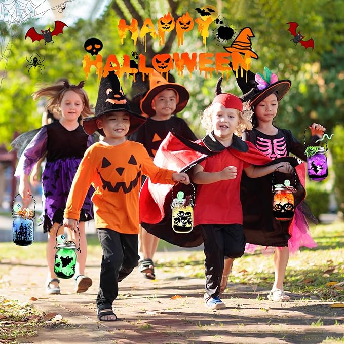 AuroTops Halloween Crafts for Kids,8 Pack Halloween Mason Jar Kit with Accessories for Kids DIY Kit,Art Activities Gifts for Kid Party Favors Decorations for Classroom,Trick or Treat Toy