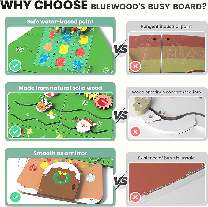 BlueWood Tree Wall Busy Board Panels, Toddler Learning Activity Center, Montessori Philosophy Sensory, Educational Toys, Conducive to All-Round Development