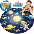 ELX 70 Piece Space Large Floor Puzzle for Kids Ages 5-8, Solar System Globe & USA Map Jigsaw Puzzles,Double-Sided Planet Round Puzzle for Toddlers,Geography Educational Toys for Boys&Girls (22.5 Inch)