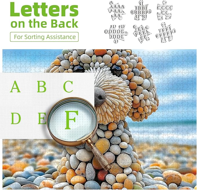 500 Piece Jigsaw Puzzles for Adults - Beach Stone Dog Animal Art Puzzle for Adults Challenging Fun Family Includes Poster & Dust-Free Pieces for Puzzle Lovers Premium （23"x15"）