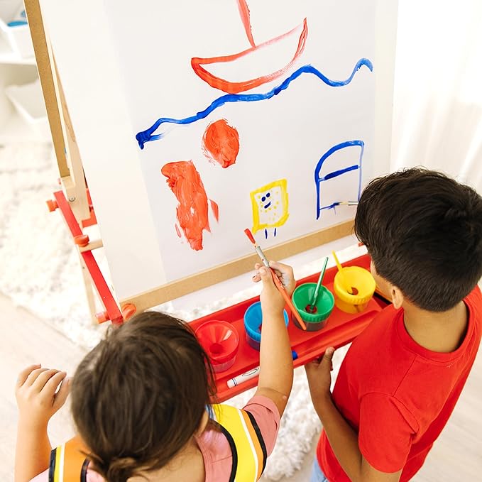 Melissa & Doug Easel Accessory Set - Paint, Cups, Brushes, Chalk, Paper, Dry-Erase Marker - FSC Certified