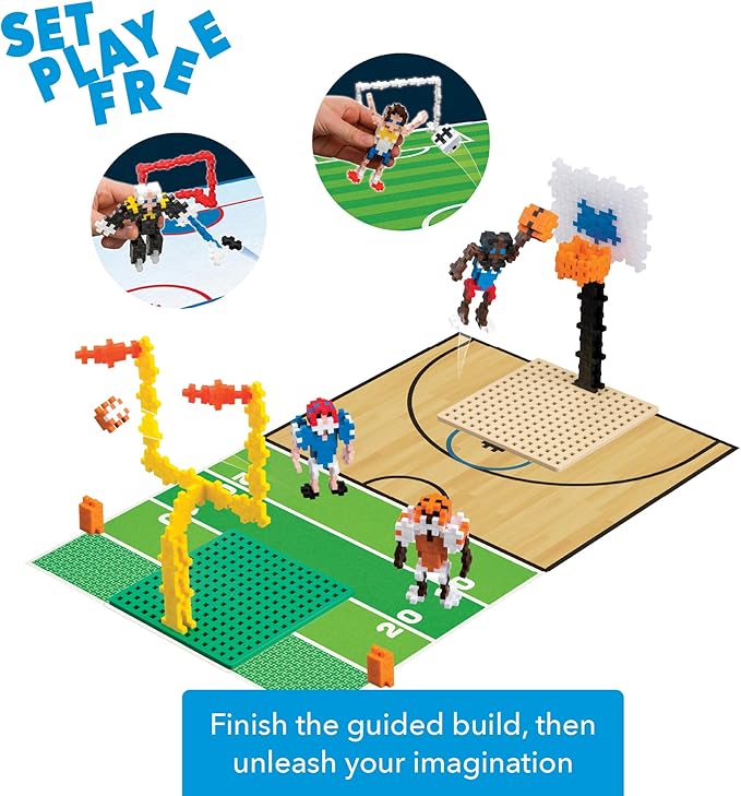PLUS PLUS Learn to Build Set, Interlocking Mini Building Blocks, 3D Puzzle Construction Stem Toy for Kids - Sports, 380 Pieces