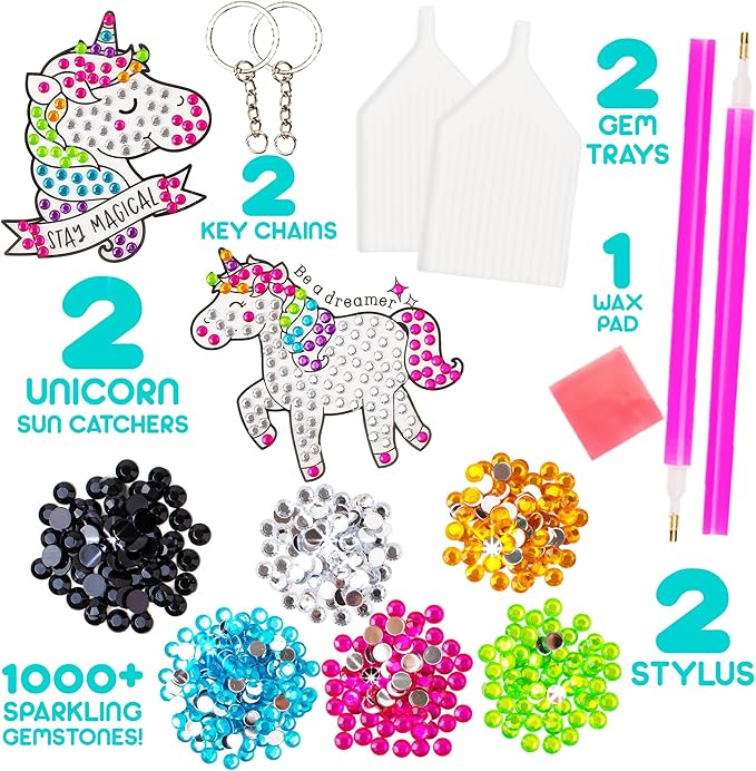 Blue Squid Diamond Art Kits for Kids – Unicorn - Fun & Easy DIY 5D Gem Art Gift Set for Keychains, Stickers, Sun Catchers - Diamond Painting Kit Arts & Crafts Kit for Kids, Girls, Boys Ages 6-12