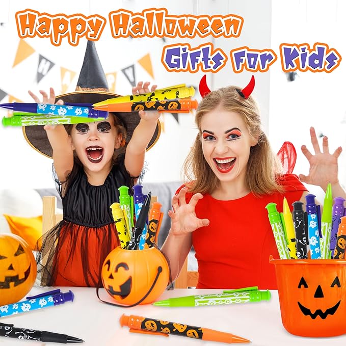Shemira Halloween Party Favor for Kids, 24 Pcs Jumbo Pen in 6 Assorted Halloween Theme Designs for Trick or Treating,Goodie Bag Filler,Miniatures, School Classroom Rewards