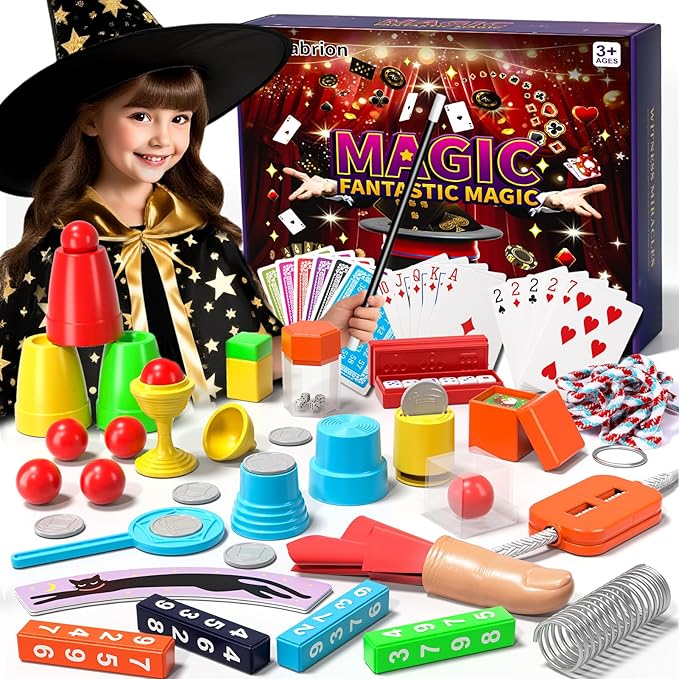 Magic Kit for Kids 6-8-10-12, 130 Magic Tricks Set for Kids with Magician Costume and Magic Wand, Halloween Christmas Birthday Gifts Toys Magic Set for Ages 6 7 8 9 10 11 12 Years Old Boys Girls Kids