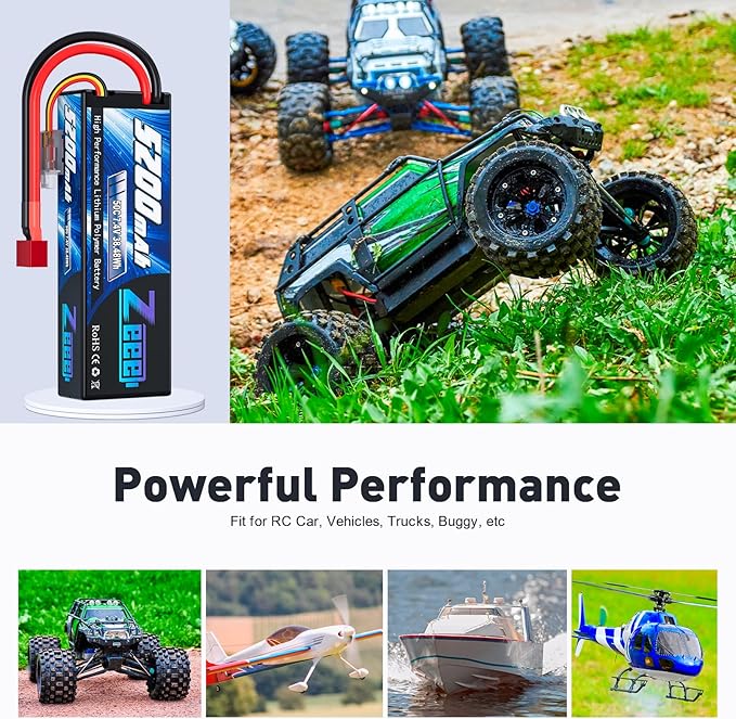 Zeee 7.4V Lipo Battery 2S 50C 5200mAh Lipos Hard Case with T Connector for RC Car Trucks 1/8 1/10 RC Vehicles(2 Packs)