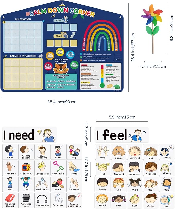 CHEFAN Calm Down Corner Set, Feelings Chart for Kids,Social Emotional Learning Activities,Calm Corner Classroom Supplies for Therapy Office Decor, Mental Health Wall Decorations for Preschool Teachers