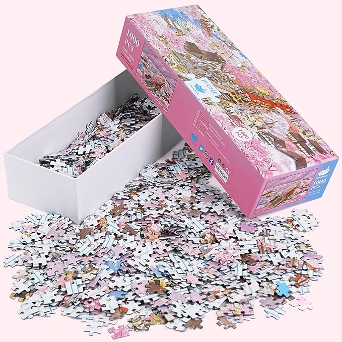 MOMIBOOK 1000 Piece Puzzle for Adults Jigsaw Puzzles of Arashiyama Sakura Tour, Painting Image Cherry Blossom Difficult Challenging Impossible Puzzle Unique Party Christmas Birthday Gifts