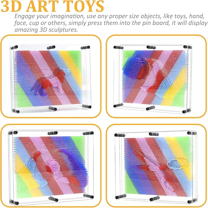 MICKYU Large 3D Pin Art Board Games Fidget Sensory Toys for Kids with Autism, 8x10 inches