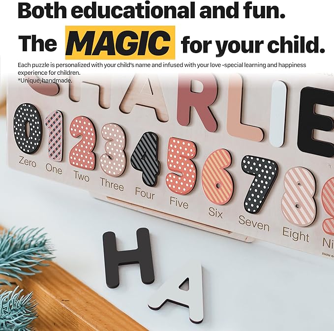 Gift for 1 Year Old Girl Boy, Kid Gift, Personalized Puzzles for Toddlers 1-3, Alphabet Puzzle Wooden Puzzles for Toddlers 1 2 3 4 Year Old, Preschoool Learning Jigsaw Puzzle, Educational Wooden Toys