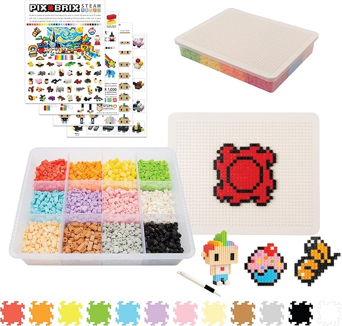 Pix Brix Pixel Art kit Puzzle Bricks - 3,000 Piece Pixel Art Container, 12 Color Light Palette - Interlocking Building Bricks, Create 2D and 3D Builds Without Water or Glue - Stem Toys, Ages 6 Plus